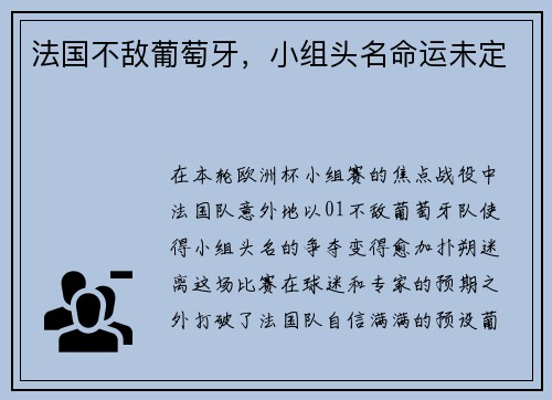 法国不敌葡萄牙，小组头名命运未定